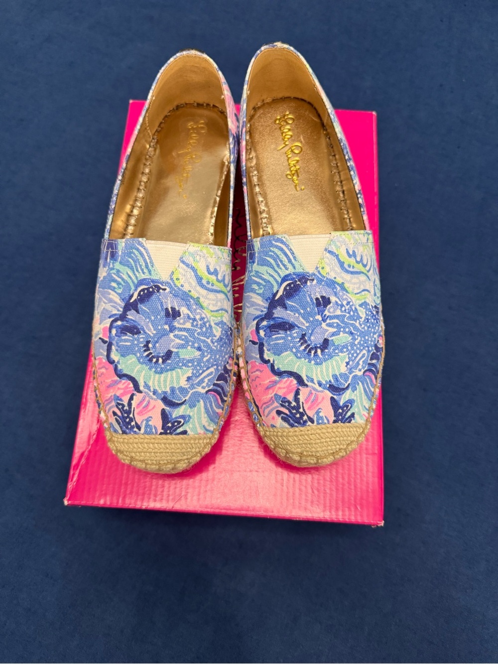 Lilly Pulitzer Floral Canvas Espadrille Flats in Blue, Pink, Green